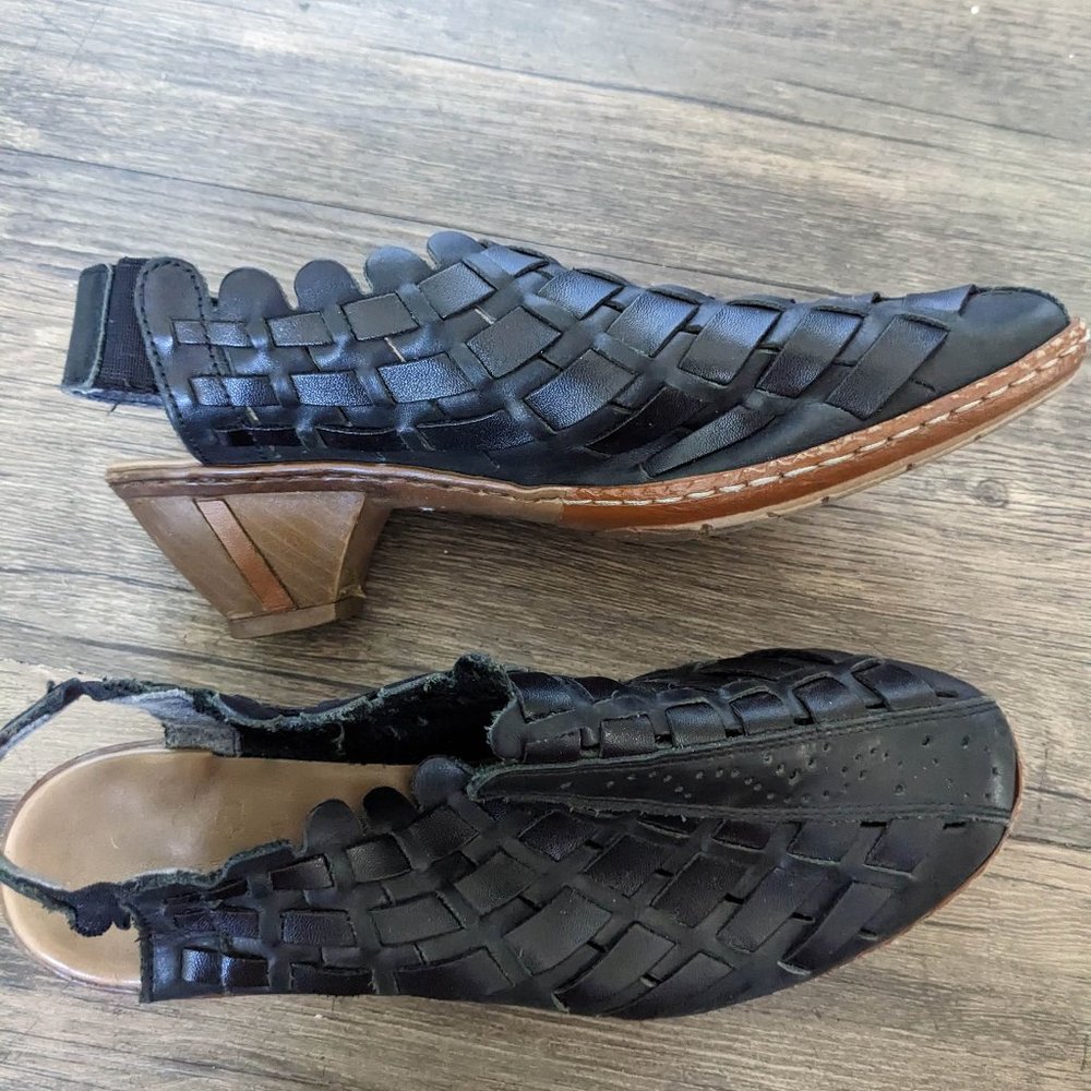 RIEKER SINA 78 BLACK LEATHER SLINGBACK SLIP ON - WOMEN'S EU 37 - US 6.5/7